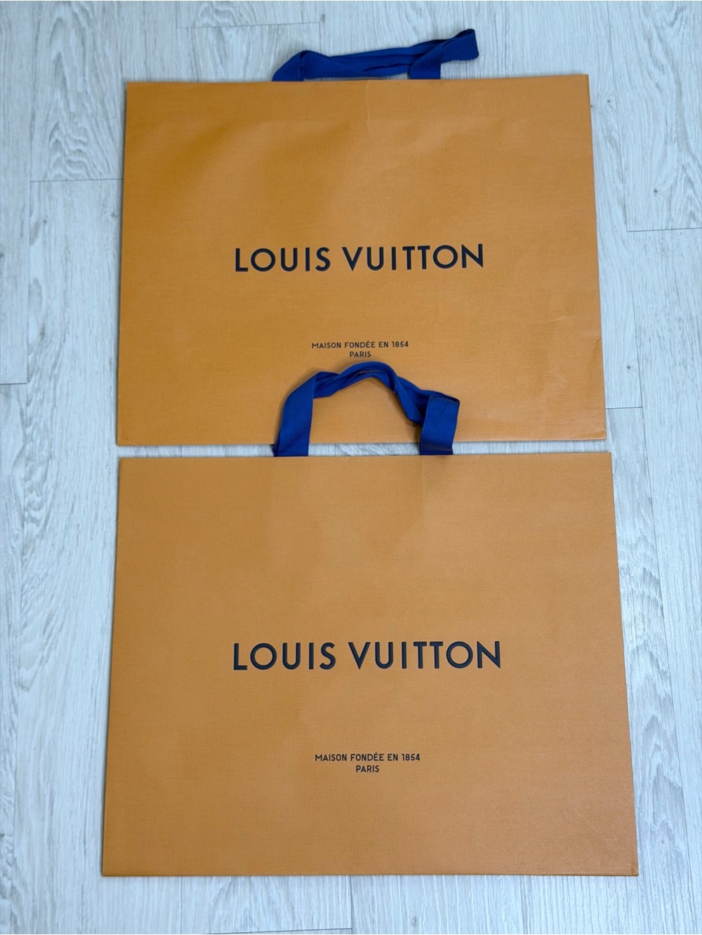 Louis Vuitton Orange Empty Shopping Bags with Blue Handles